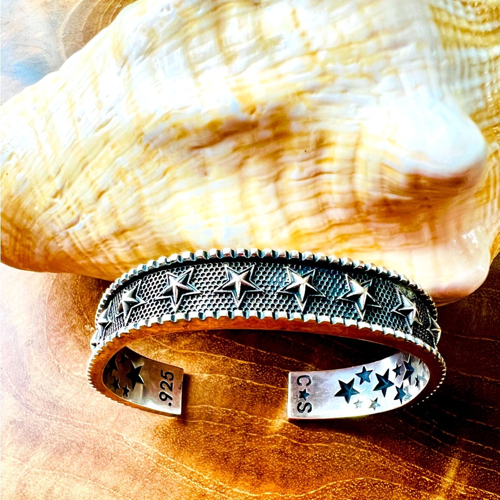 C S Sterling Star Bangle Cuff bracelet